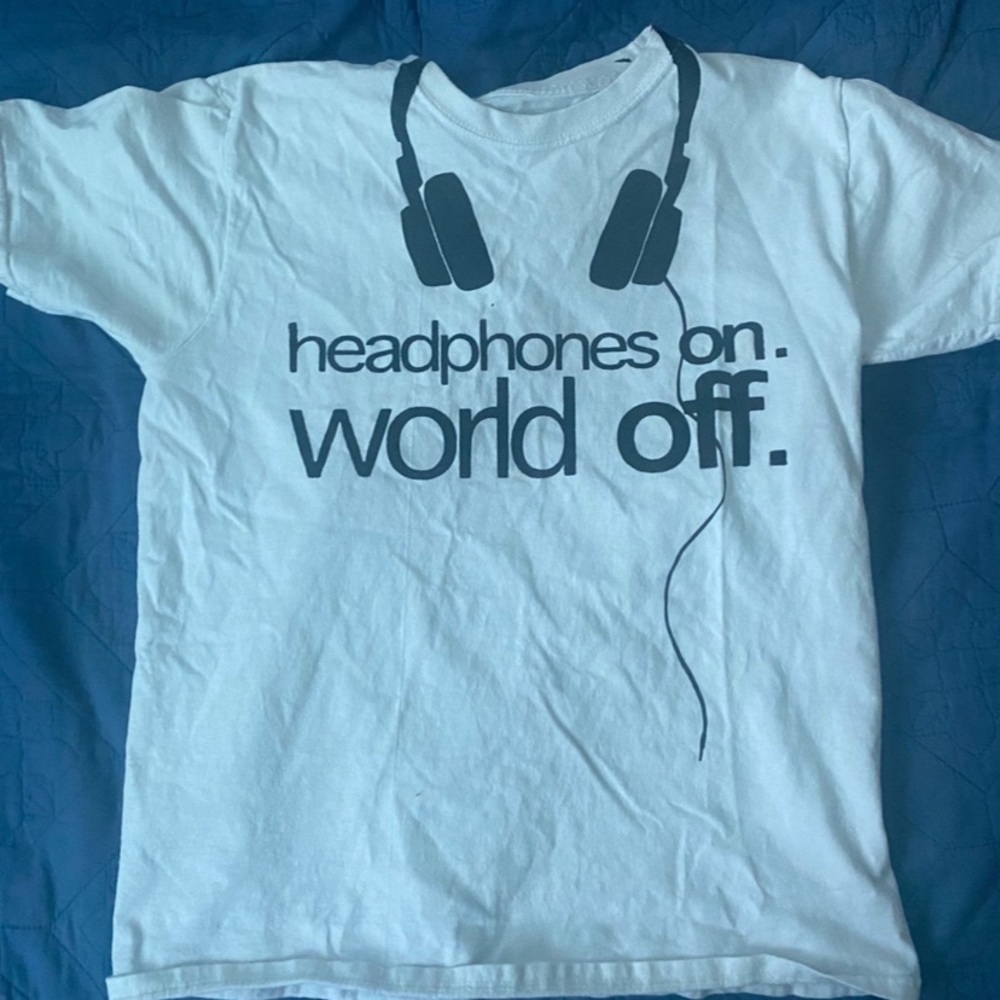 Headphones on world off tee